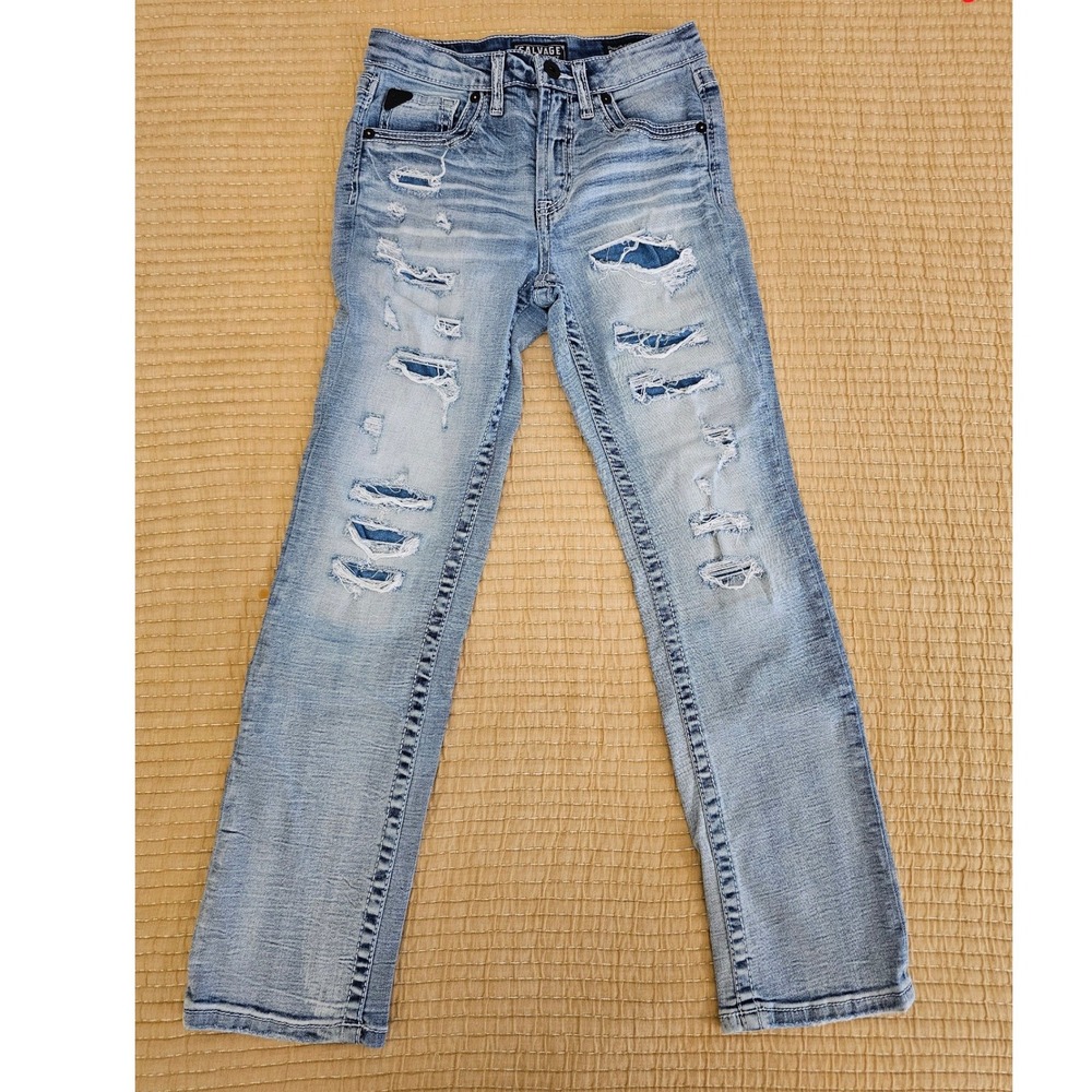 Salvage Supply Co Buckle Boys Mayhem Straight Distressed Jeans Streetwear 16R